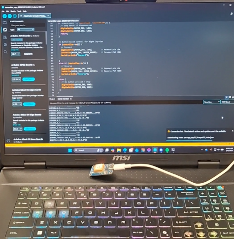 arduino ide showing control code and serial monitor output