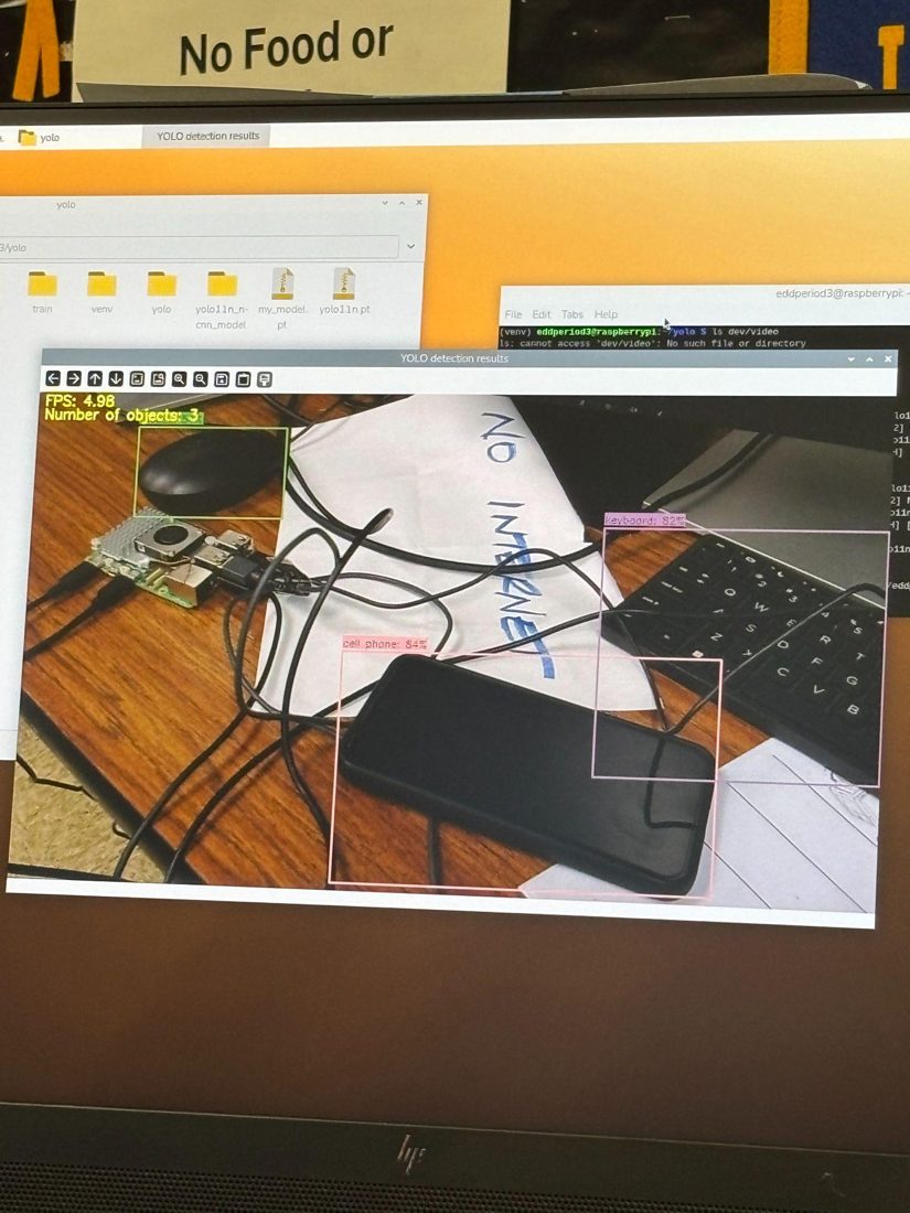 yolo object detection running on a live camera frame